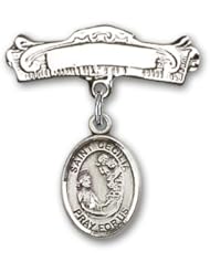 Sterling Silver Baby Badge with St. Cecilia Charm and Arched Polished Badge Pin