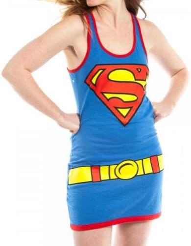 Superman Super Girl Costume Ladies Juniors Tank Dress T-Shirt Medium blue
