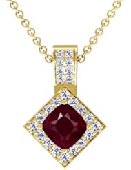 14K Yellow Gold Cushion Cut Ruby And Round Diamond Pendant