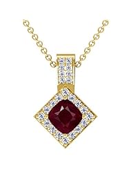18K Yellow Gold Cushion Cut Ruby And Round Diamond Pendant