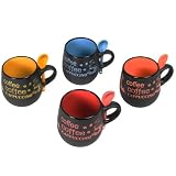 Set of 4 Beautiful New Coffee Mugs With Spoons - Make A Great Christmas Gift