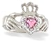 14K White Gold Heart Created Pink Sapphire and Diamond Celtic Claddagh Ring