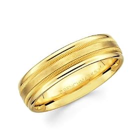Solid 14k Yellow Gold Womens Mens Satin Milgrain High Polish Wedding Ring Band 6MM Size 6
