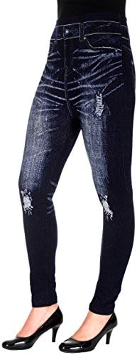 Women's Denim Jean Look Seamless Jeggings with Fashion Prints (DF-DNMLG-P4)
