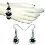 Bracelet and Earring Set Sterling Silver and Onyx Gemstones Jewelry 30 Grams
