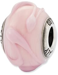 Sterling Silver s Italian Light Pink W/textured Lines Glass Bead by Reflection Beads, Best Quality Free Gift Box Satisfaction Guaranteed