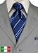 Woven Silk Mens Necktie + Pocket Square Hand Made in Italy By Valenti Ties and Hanky Set Blue Stripe