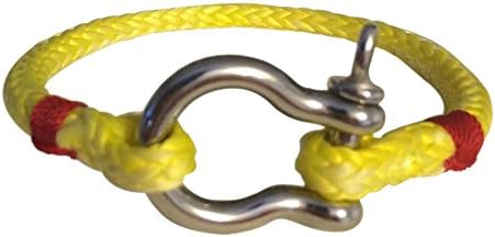 Mens Womens Sailor Rope Bracelet - Yellow and Red Survival Bracelet - Shackle Anchor Bracelet 8"