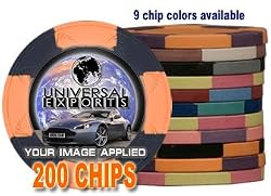 Custom Poker Chips: Put your image, Promotional Logo, or Design on a chip - 200 Full Color Authentic Casino Clay poker chips