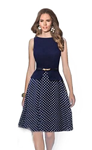 Babyonline Women's Polka Dots False Two Pieces Wear to Work A-line Party Dress