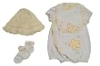 Newborn Girls 4pc Floral Yellow/White Romper Sunsuit Set