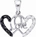 Black Diamond Love Hearts Pendant 14k White Gold Charm (1/5 Carat)