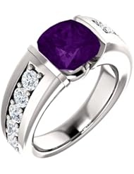 Platinum 8.00x8.00mm Antique Cushion Cut Amethyst and Diamond Ring -- LIFETIME WARRANTY