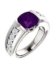 10K White Gold 8.00x8.00mm Antique Cushion Cut Amethyst and Diamond Ring -- LIFETIME WARRANTY