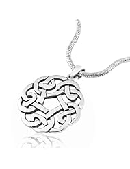 925 Sterling Silver Celtic Knot Round Pendant with Rhodium Plated Chain Necklace w/ Lobster clasp 18"