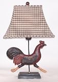 Folk Art Styled Rooster Table Lamp with Blue Checked Shade