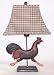 Folk Art Styled Rooster Table Lamp with Blue Checked Shade
