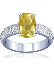 18K White Gold Cushion Cut Yellow Sapphire Ring With Sidestones