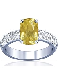 14K White Gold Cushion Cut Yellow Sapphire Ring With Sidestones