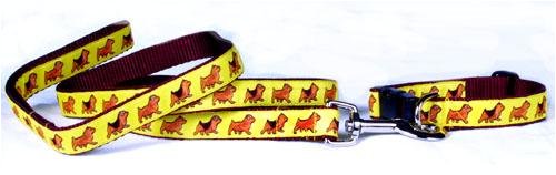 Designer Norfolk/Norwich Terrier Dog Leash - Yellow on Green Norfolk/Norwich Terrier Leash - Four Feet Long - Made in USA