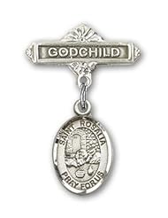 Sterling Silver Baby Badge with St. Rosalia Charm and Godchild Badge Pin