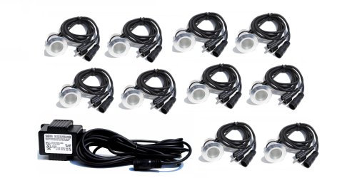10 Compact Recessed Small White LED Lights Lighting with Transformer Wood Deck Yard Garden Patio Stairs Landscape Outdoor Flush Mount Installation Kit