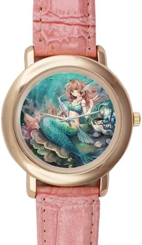Special Design Beautiful Merimaid under the Sea Pink Ladies Leather Alloy High-grade Watch