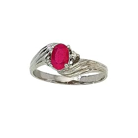 14K White Gold 0.03 ct. Diamond and 6 x 4 MM Oval Shaped Ruby Ring by