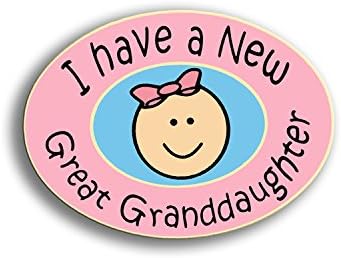 Baby Announcement Pin - Expectant Great Grandma Grandpa - Great Grandparents (Pink Great-Granddaughter)