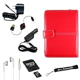 Red Leather Cover Case, USB 2in1 Data Cable, Car Charger, and Wall Charger with 4-inch eBigValue TM Determination Hand Strap for the Sony Reader eBook Touch Edition PRS-600 + 4GB Mini SD Card with SD Card Adaptor (Good to listen to your MP3's with Sony Reader) + Stereo In-Ear Headphones (White) (Ultimate Combo, Retail: $80.00)