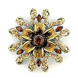 Antique Copper White Metal with Multi-Color Swarovski Crystal Brooch, Weight: 17.60gm - Flower