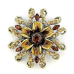 Antique Copper White Metal with Multi-Color Swarovski Crystal Brooch, Weight: 17.60gm - Flower