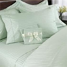7 pc Sage Damask Stripe Twin XL Size Bed Sheet-Duvet Cover Sheet Set. 600 Thread 100% Egyptian Cotton