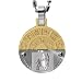 Embossed Zodiac Sign Silver and Gold Tone Round Stainless Steel Pendant Necklace - Sagittarius 18
