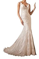 V-neck Open-Back Lace Sheath Evening Dress/Wedding Dress 