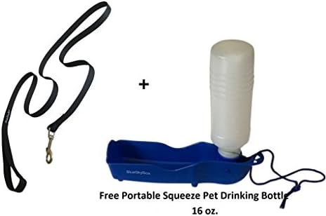 Durable Lightweight Dog Leash for Small/Medium Breeds (5.75 ft. X 1 in. up to 40 lbs). Plus a 16-oz Bonus Portable Pet Drinking Bottle (Medium Black)
