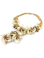 O-stone Pearl Nacre Necklace Golden Flower Mother of Pearl 100% Handmade