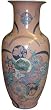 Pink 18" Tall Vase with Wild Flowers; Hand Painted Vintage Porcelain