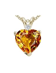 Tommaso Design (tm) 8mm Heart Shape Genuine Citrine and Diamond Heart Pendant