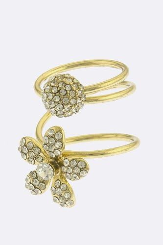 CONTEMPO COUTURE CRYSTAL FLOWER KNUCKLE RING (Gold)