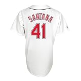 MLB Men's Cleveland Indians Carlos Santana White Home Short Sleeve 6 Button Synthetic Replica Baseball Jersey Big & Tall Spring 2012  (White, XXXX-Large)