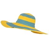 UPF 50+ Sun Beach Hat Floppy Wide Shape Brim Yellow with Turquoise Blue