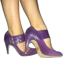 Shoehorne - Ladies Purple Faux Suede Mary Jane High Heel Shoes w/ Reptile Strap - Size 3-9 UK