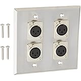 Seismic Audio SA-PLATE30 Stainless Steel Wall Plate -2 Gang with 4 XLR Female Connectors for Cable Installation