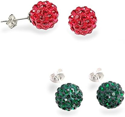 Ruby and Emerald Beadball Earring Combo Set 3.00 Carat Total Weight 1.50 Carat Each Yes It's Sterling Silver