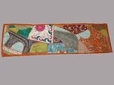 Orange Vintage Textile Beaded Sari Tapestry Throw Wall Hanging Table Runner 60 X 20 Inch Free Shipping