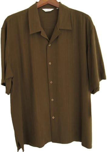 Mens Silk Camp Shirt Solid Textured Stripes - 3 Colors (Small, Cocoa Brown)