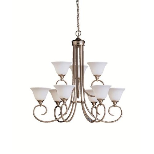 Kichler Lighting 1927NI Bristol 9-Light Chandelier, Brushed Nickel with Satin-Etched Cased Opal Glass