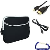 Gizmo Dorks Neoprene Zipper Sleeve (Black), HDMI Cable, and USB Cable with Carabiner Key Chain for the Acer Iconia Tab A500
