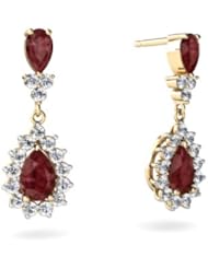 Genuine Ruby 14kt Yellow Gold Dangle Drop Earrings